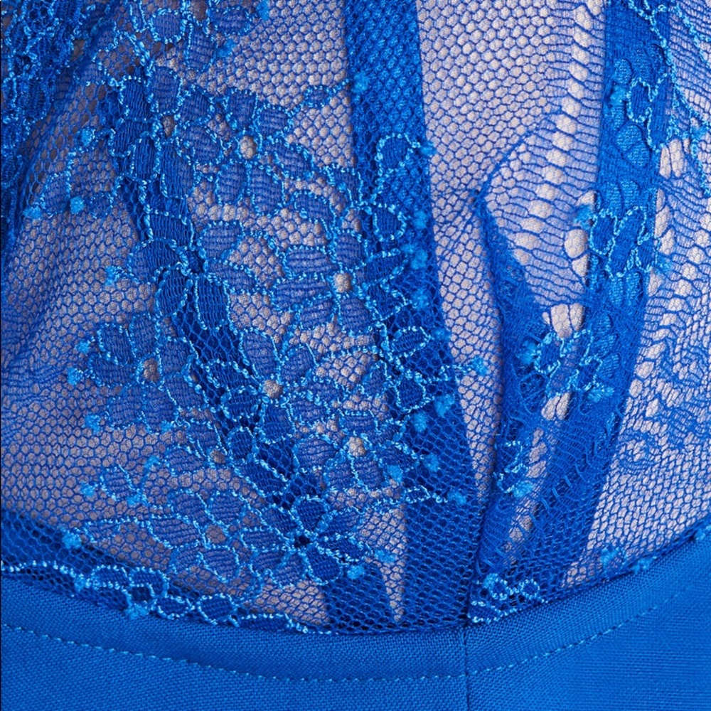 La Perla Hot blue longline Leavers lace bralet - Picture 4 of 4